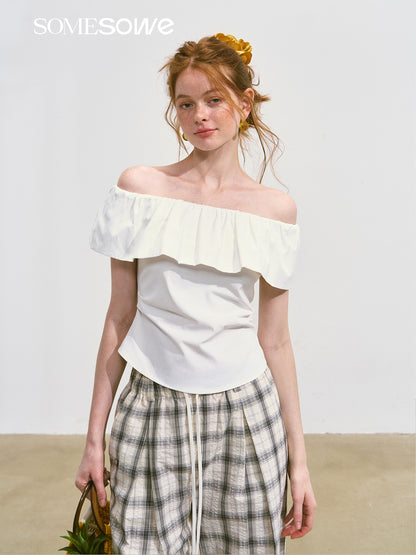 SOMESOWE S2508111 Off shoulder pleated top