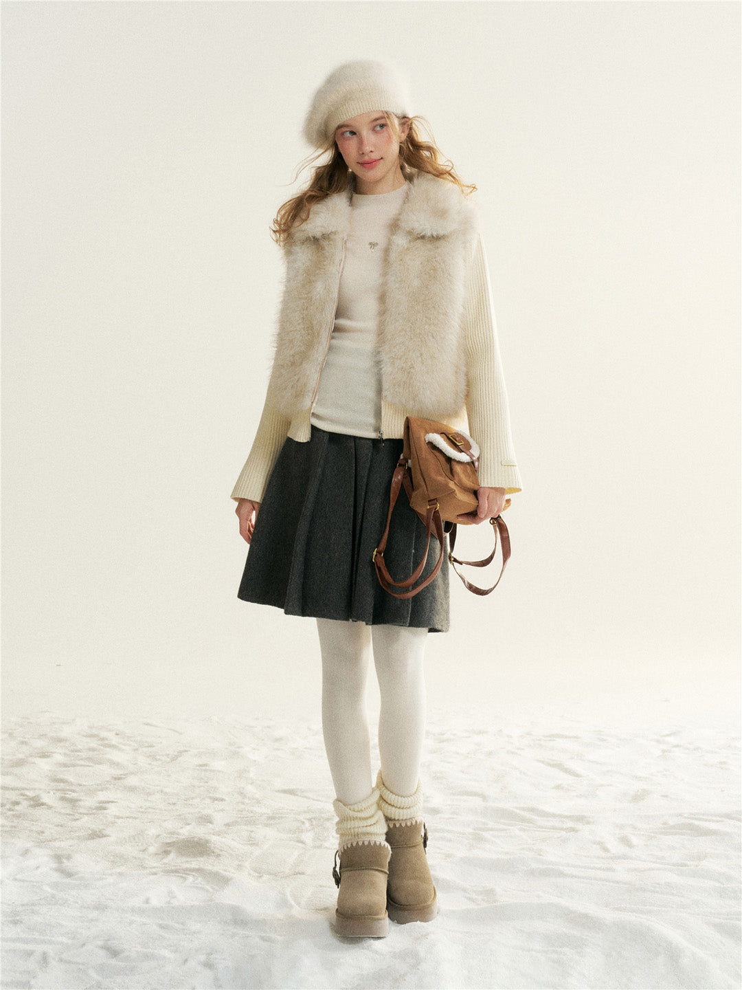 16DEWS 16D25524 Environmentally friendly fur collar coat
