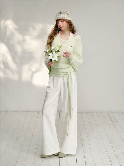 16DEWS 16D26132 V-neck strap waist cinching knitted sweater + vest two-piece set