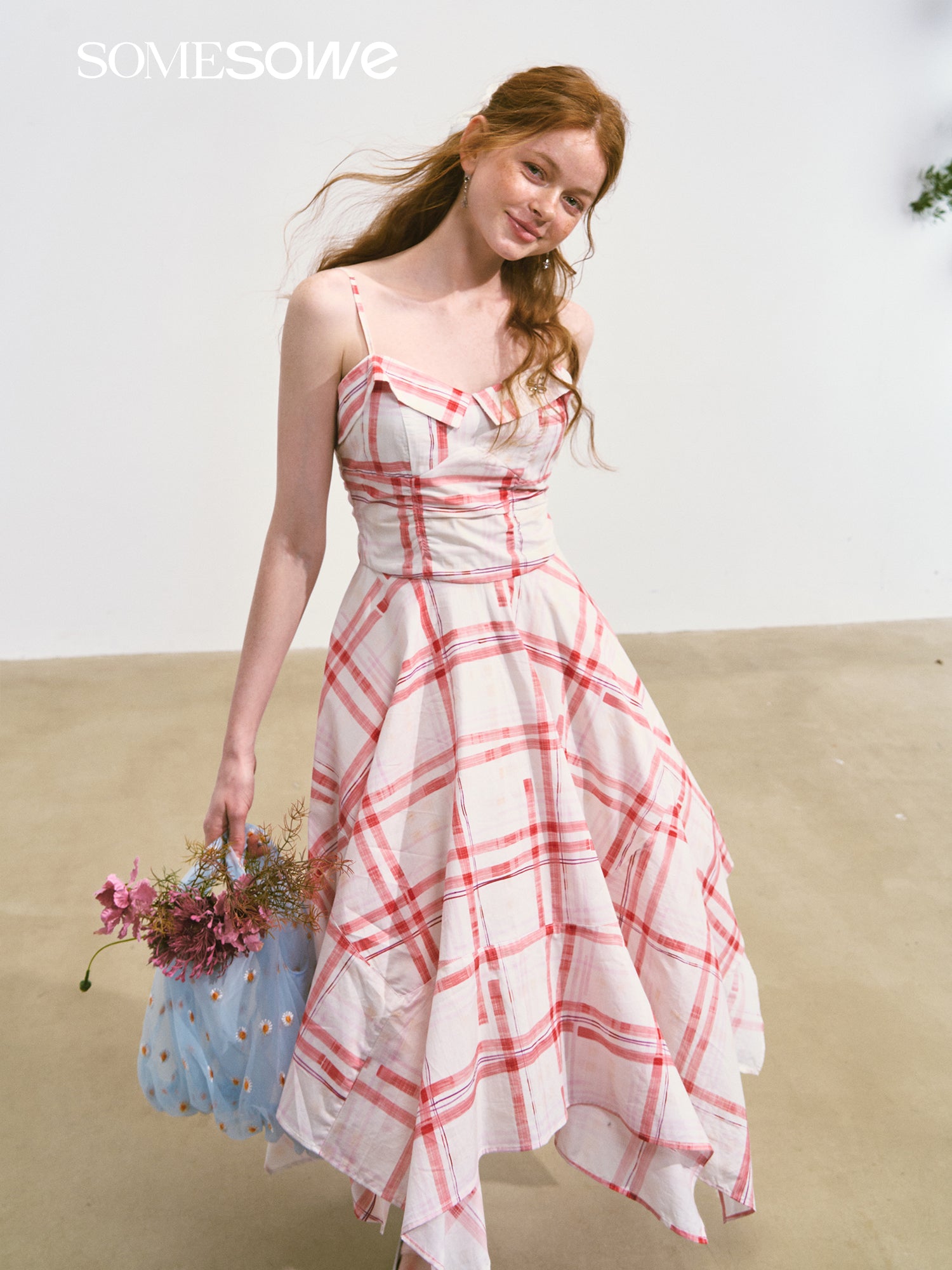 SOMESOWE S2508103 Plaid camisole midi dress