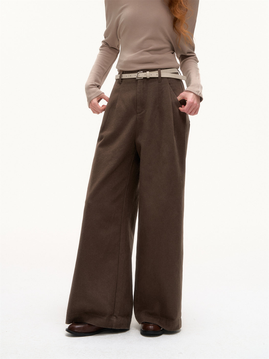 AsGony ASG25377 Checkered hem flared waistband loose pants