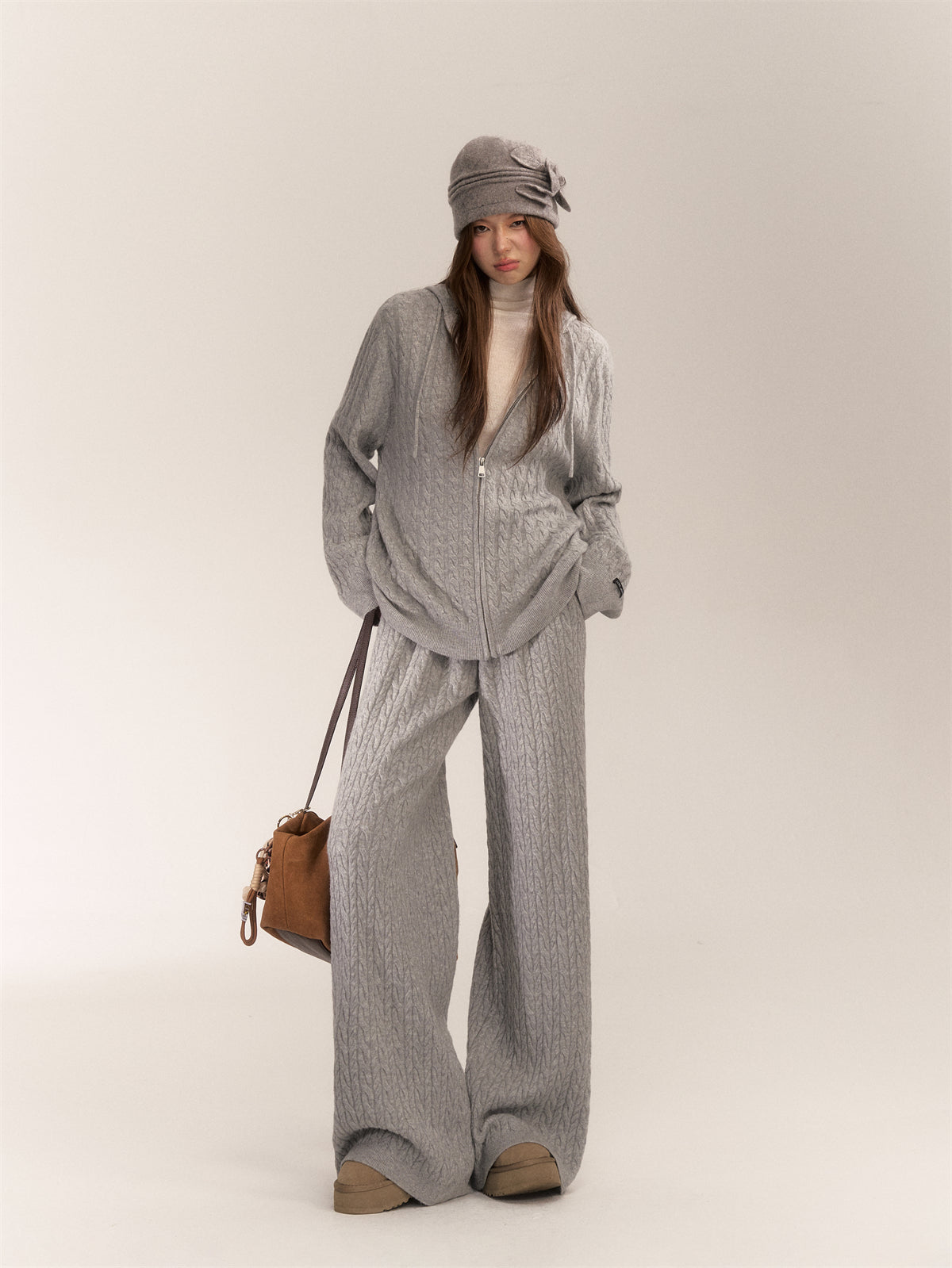 AsGony [Best Seller]  ASG24639 24653 Wool blend knitted top and slacks set