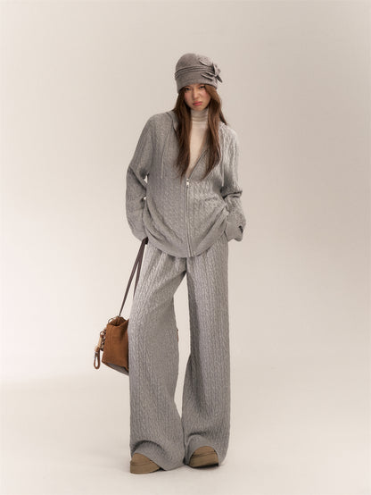 AsGony ASG24639 24653 Wool blend knitted top and slacks set