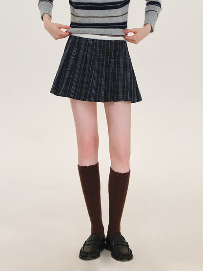 Asgony ASG26610 Vintage Plaid Contrast-Waist Pleated Skirt