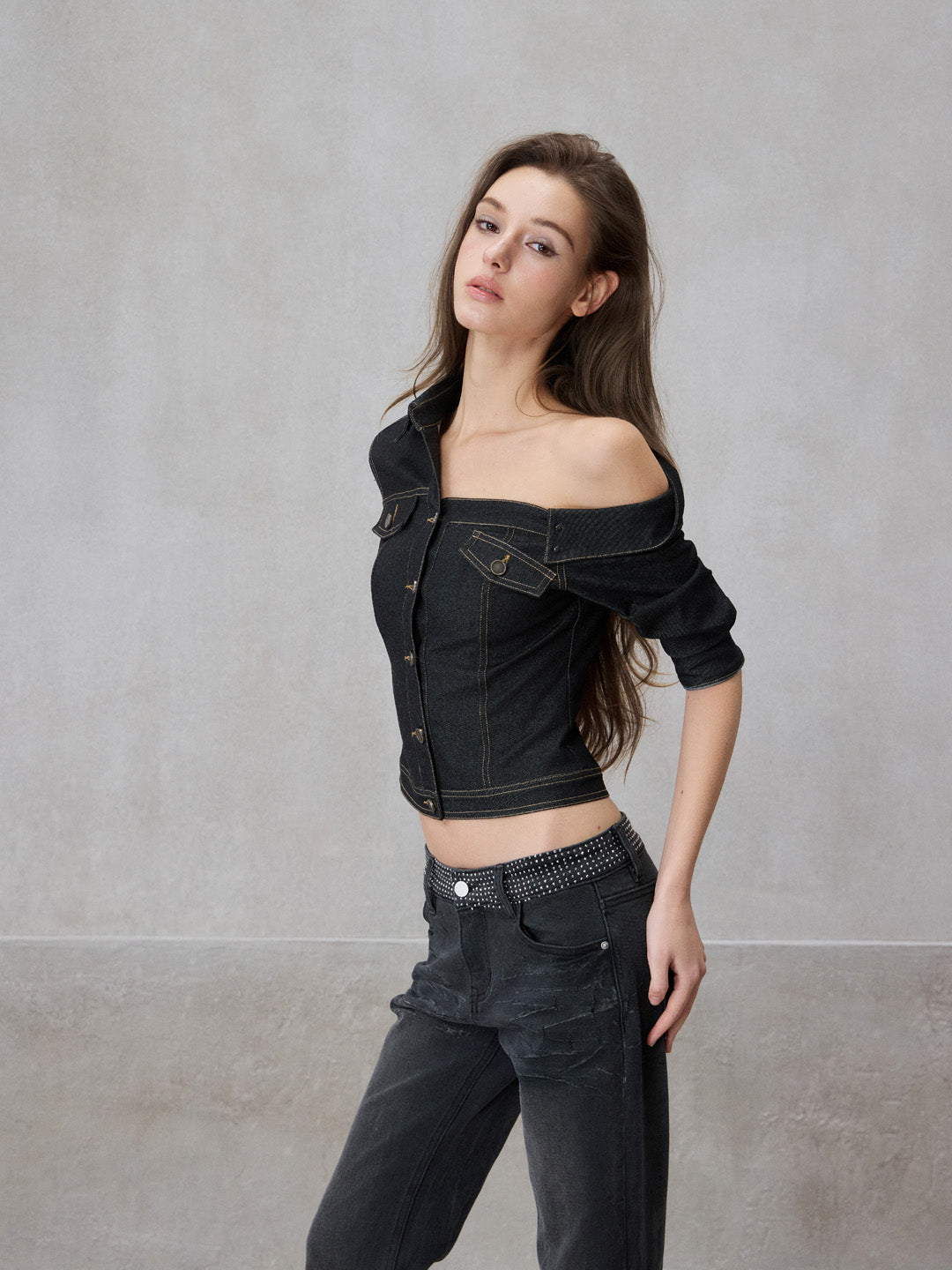 NONCESTNON N306 Off shoulder denim shirt