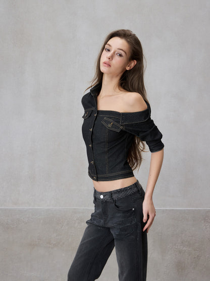 NONCESTNON N306 Off shoulder denim shirt