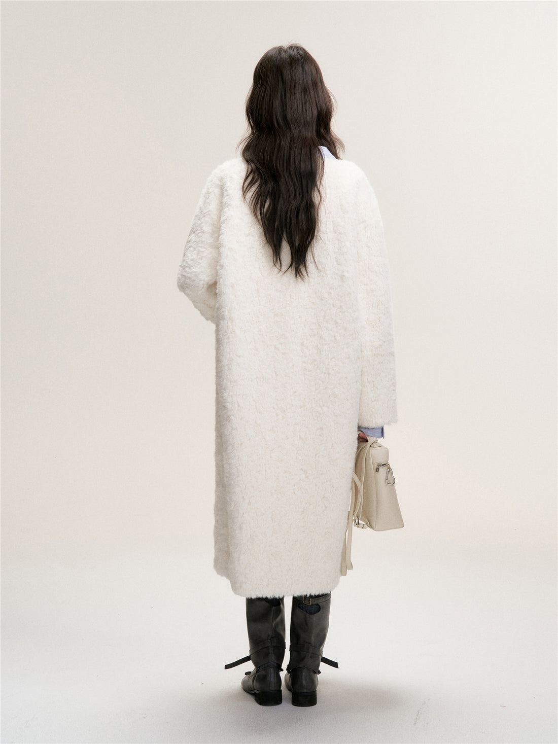 16DEWS 16D25467 Imitation fur integrated lamb wool long jacket (with scarf)