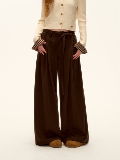 AsGony ASG25486 Pleated decorative strap wide leg pants