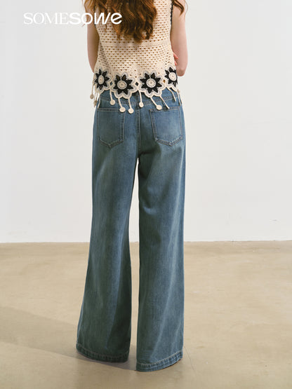 SOMESOWE S2508089 Hairy flower patch denim jeans