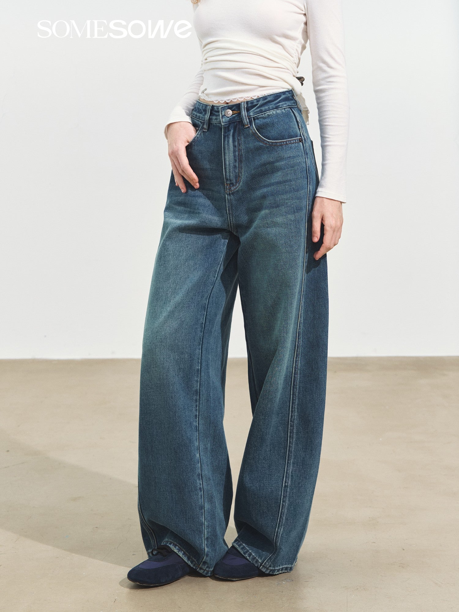 SOMESOWE S2508253 Three dimensional split wide leg jeans