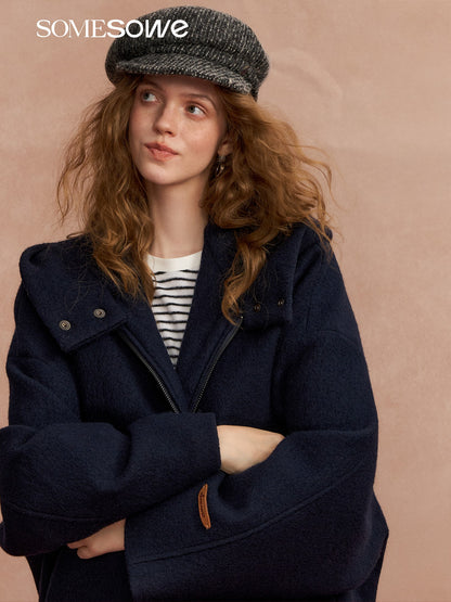 SOMESOWE S2508291 Hooded short wool coat