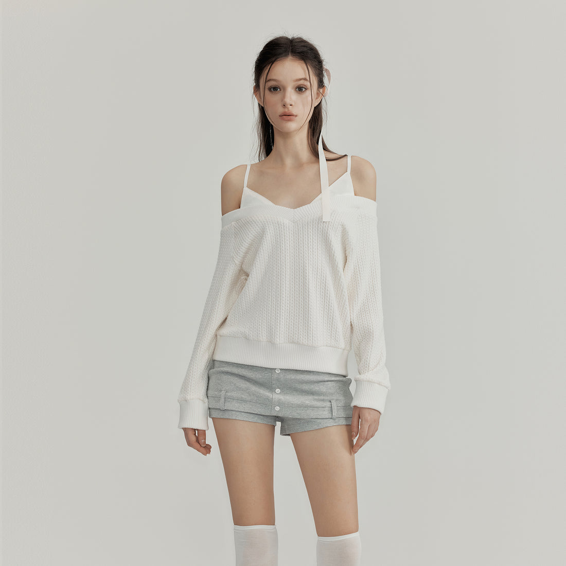 NOMEANSNO N137 Fake two piece knit top