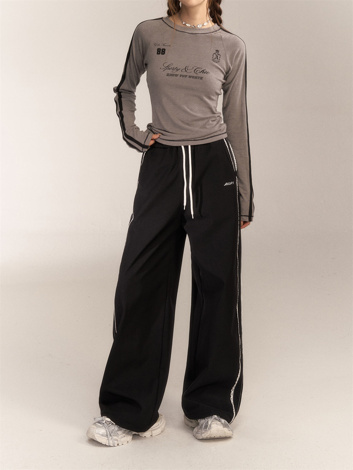 AsGony ASG24614 Lace straight-leg sweatpants