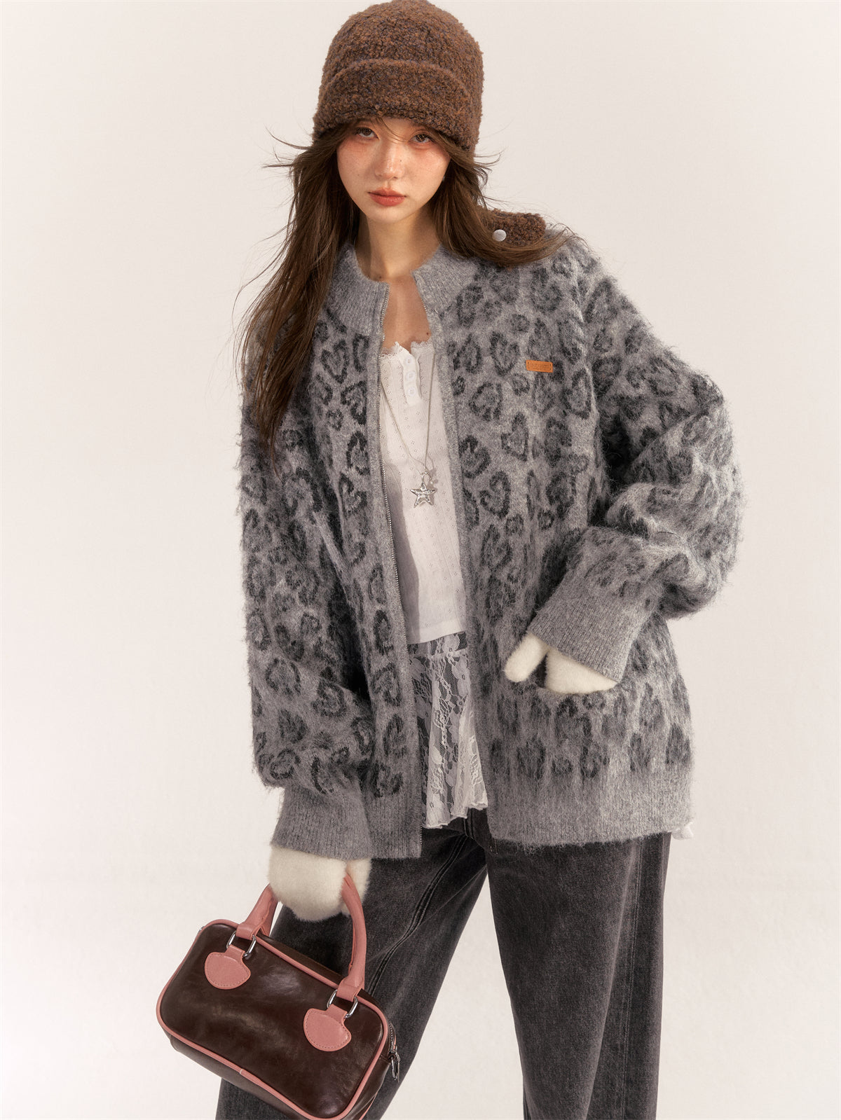 AsGony ASG24550 wool blended loose knitted jacket