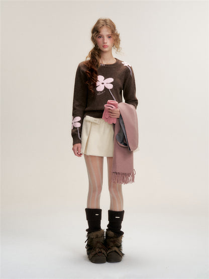 16DEWS 16D25439 Contrasting color round-neck long-sleeved sweater