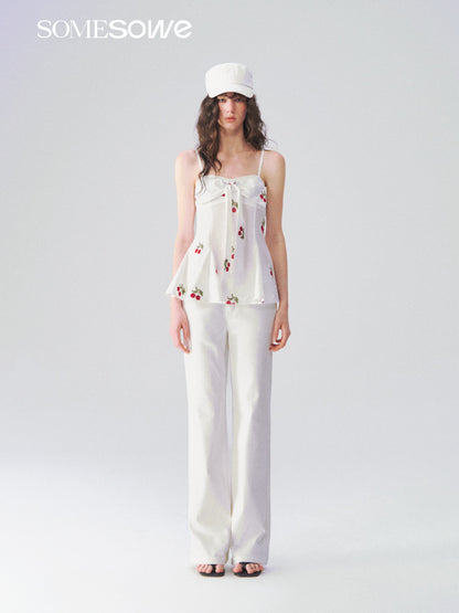 SOMESOWE S2609092 Elastic straight leg white jeans