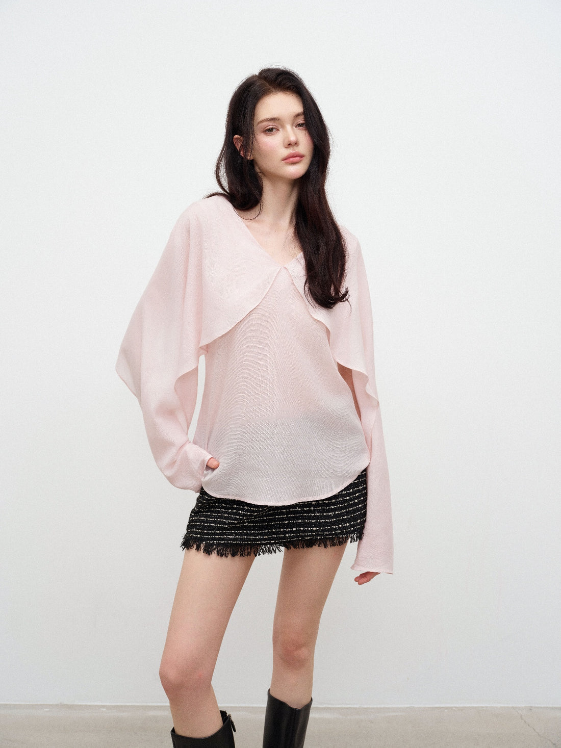 NONCESTNON N357 Stitch-Detail Long-Sleeve Top
