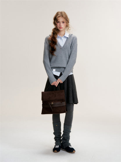 16DEWS 16D25486 Shirt splicing hooded knitted sweater