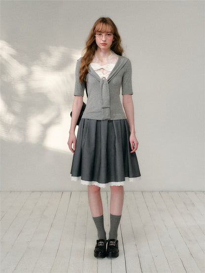 16DEWS 16D26122 Bow stitch mid sleeve top