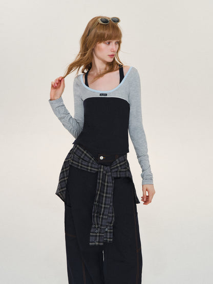 Asgony ASG26614 Ballet-Core U-Neck Faux Layered Top