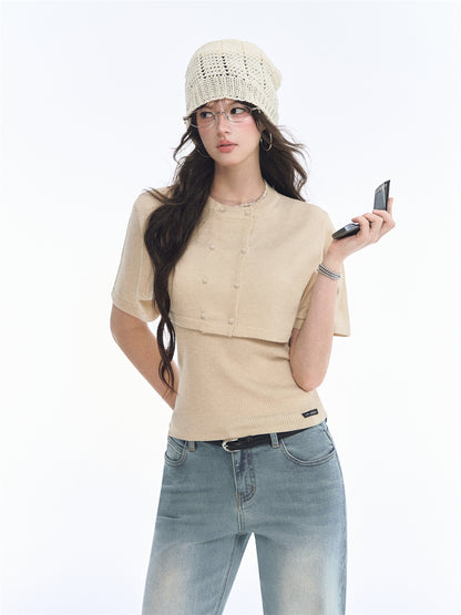 Asgony ASG26552 Two-Piece Cape Knit Cardigan