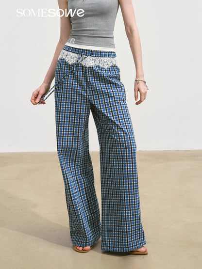 SOMESOWE S2508108 Lace plaid wide leg pants