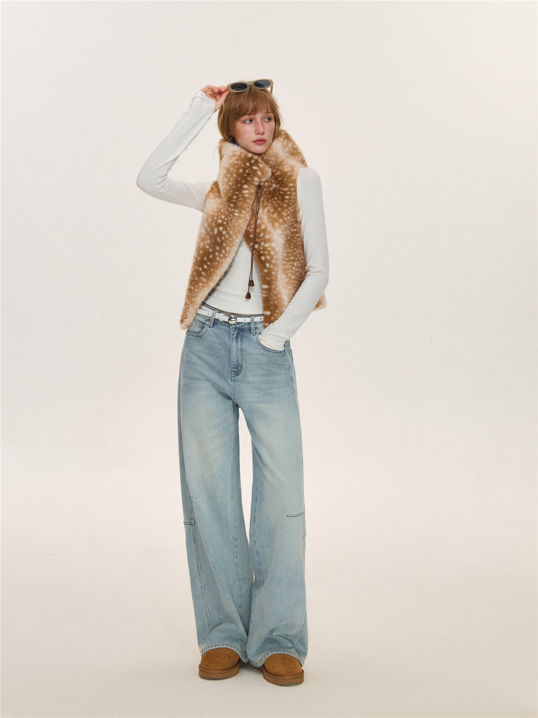 Asgony  ASG26628 Light Blue Curved-Leg Jeans (with Belt)