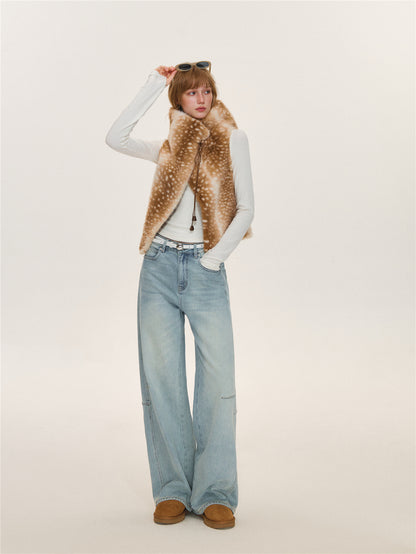 Asgony  ASG26628 Light Blue Curved-Leg Jeans (with Belt)