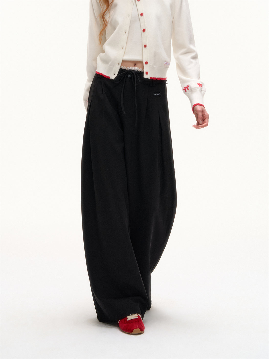 AsGony ASG25394 Lace patchwork drawstring loose pants