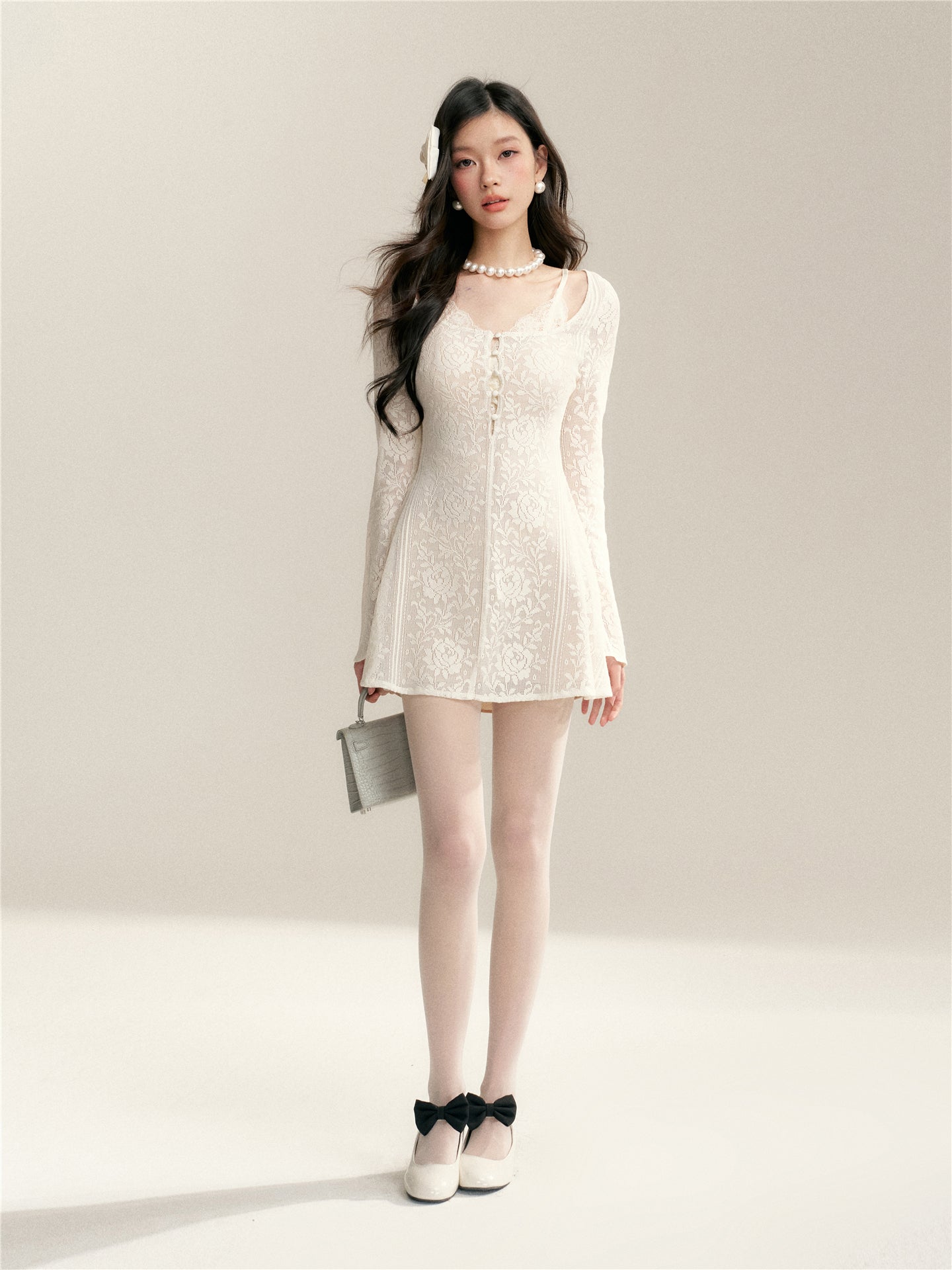 16DEWS 16D26053 Hollow jacquard lace slim fit A-line dress