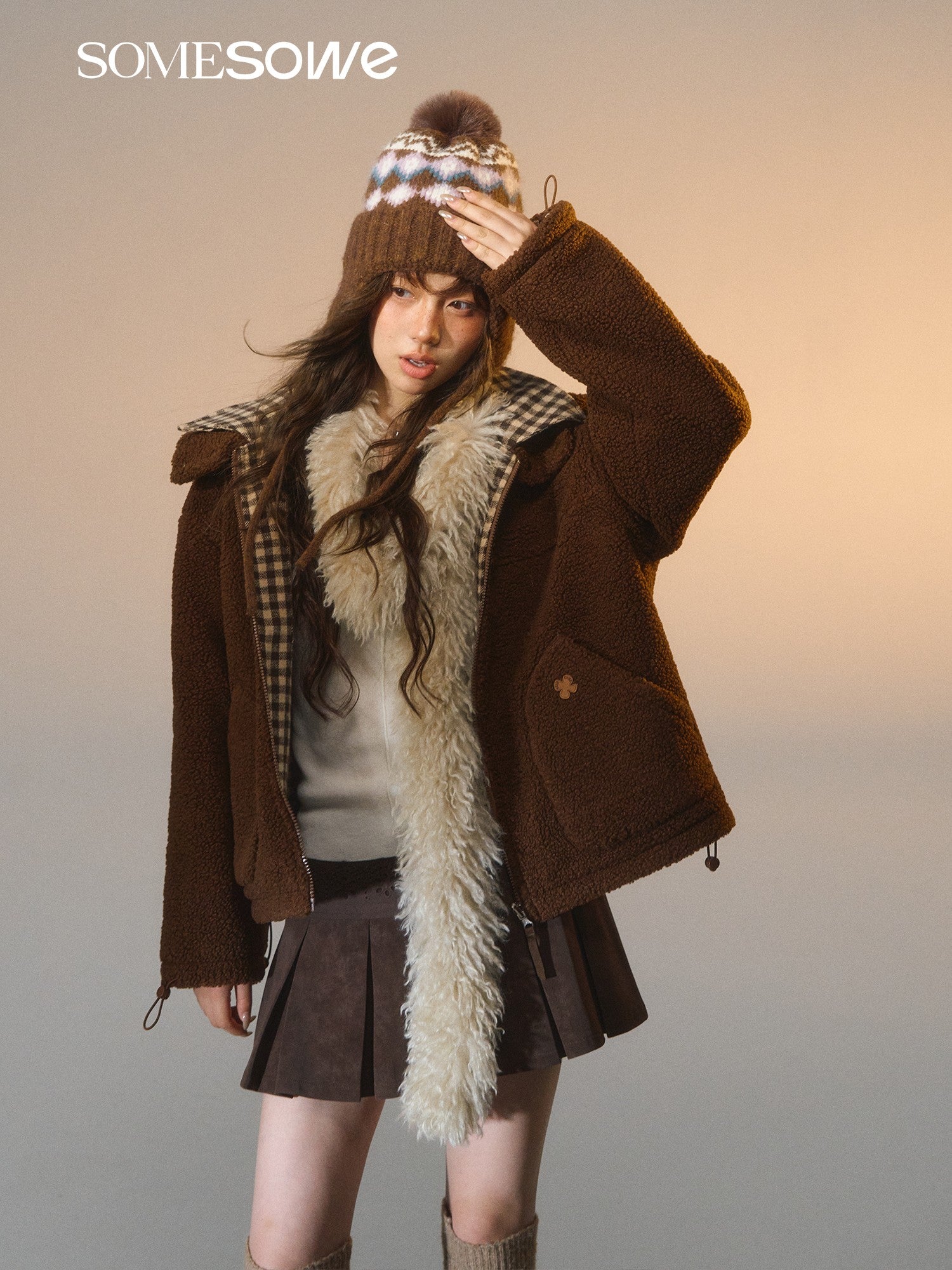 SOMESOWE S2508270 Double sided plaid patchwork fleece jacket