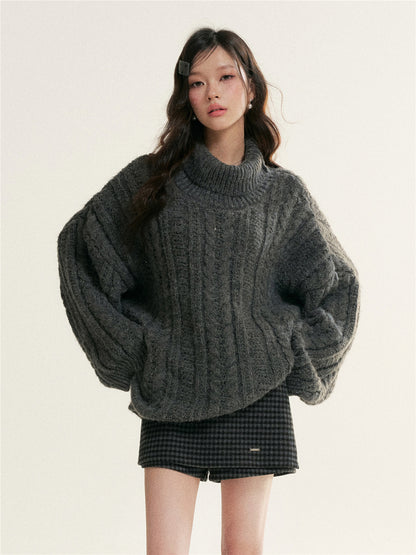 16DEWS 16D25503 High neck twists silhouette pullover sweater