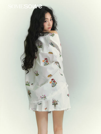SOMESOWE S2609059&amp;S2609060 Flower embroidery lace patchwork shirt + skirt