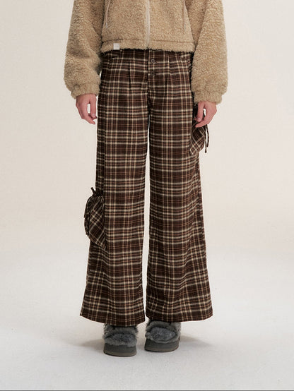 16DEWS 16D25492 Retro plaid pocket straight leg pants