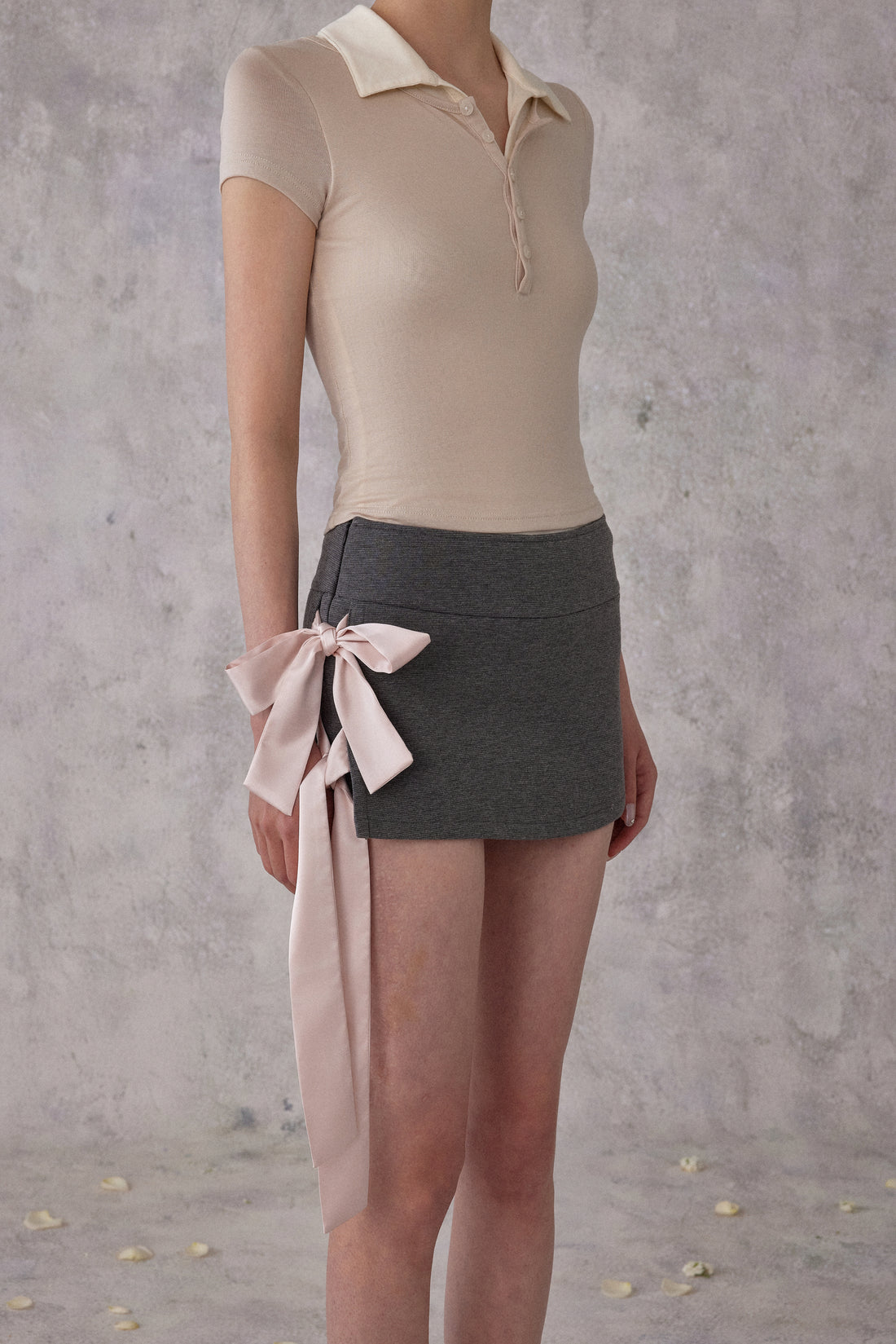 NOMEANSNO N167 Satin pink bow low waisted skirt