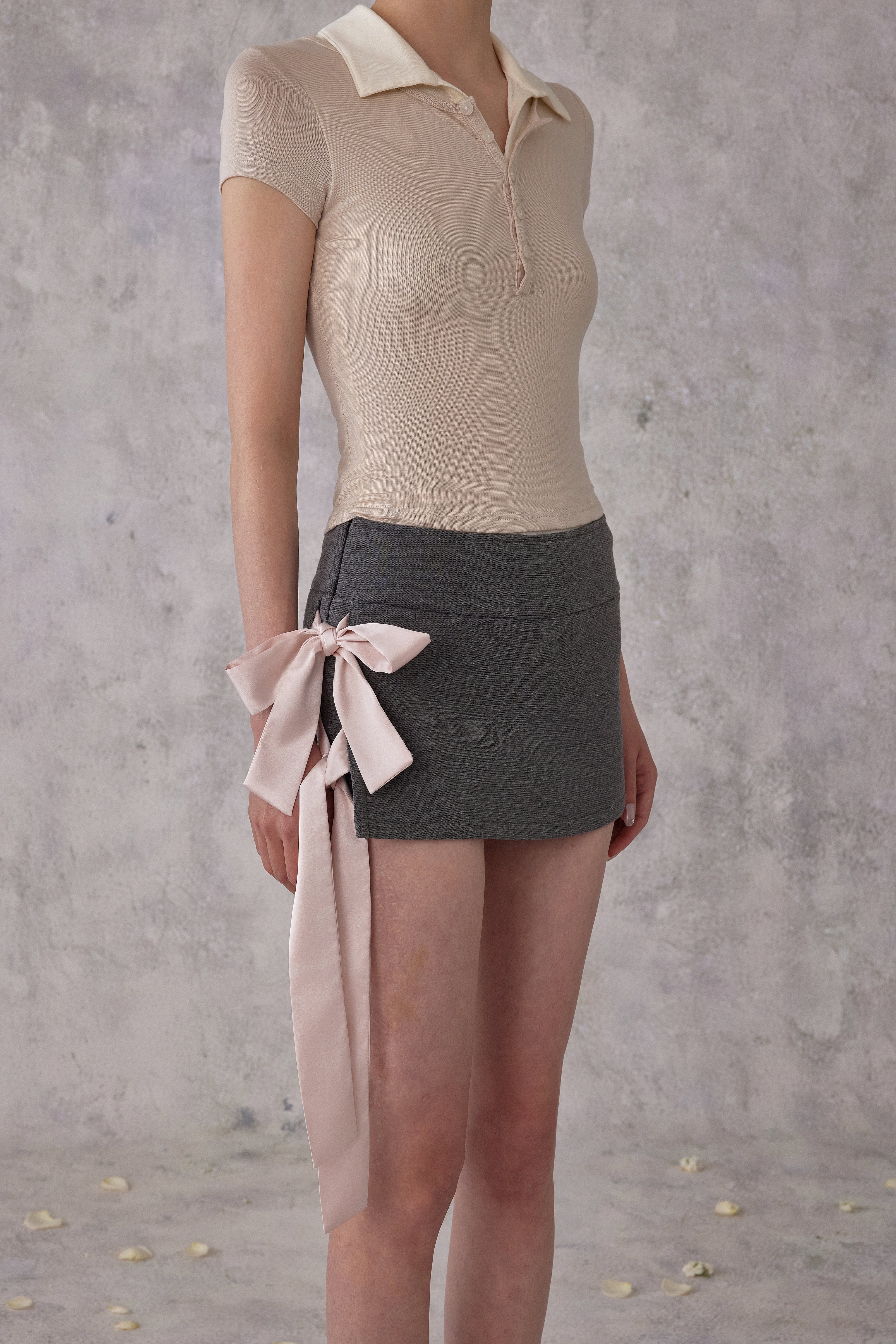 NOMEANSNO N167 Satin pink bow low waisted skirt