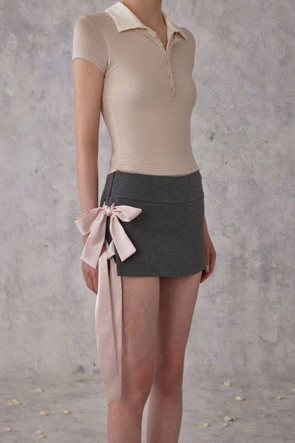 NOMEANSNO N167 Satin pink bow low waisted skirt