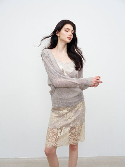 NONCESTNON N373 Two-Piece V-Neck Long-Sleeve Top