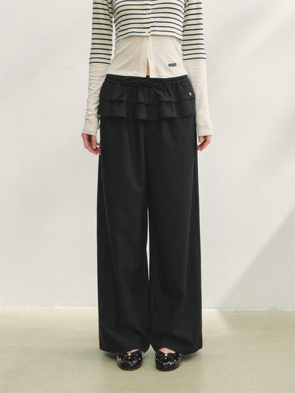 AsGony ASG25275 Double layered ruffle edge tied casual pants