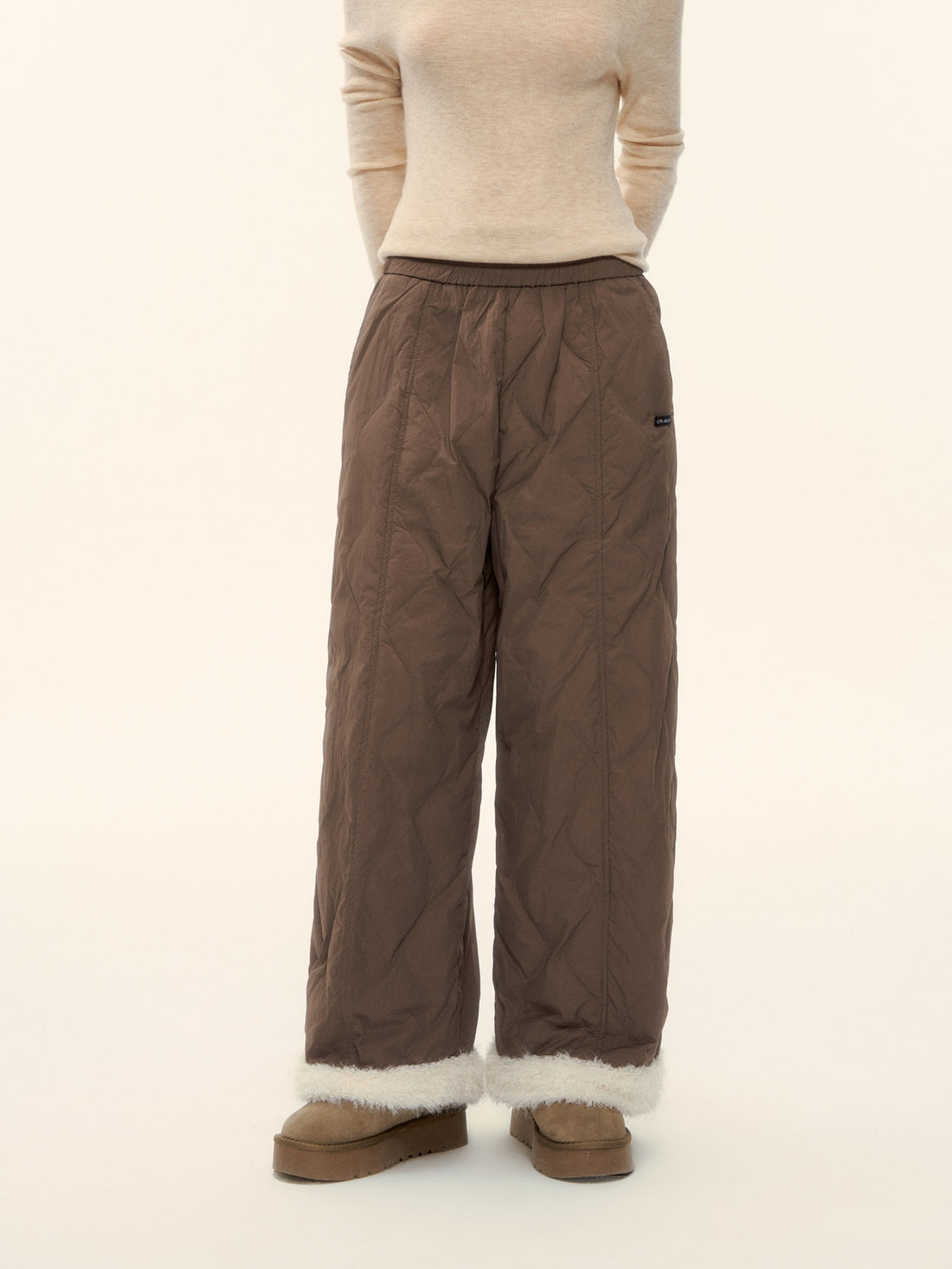 AsGony ASG25614 Edge stitched elastic waist casual pants