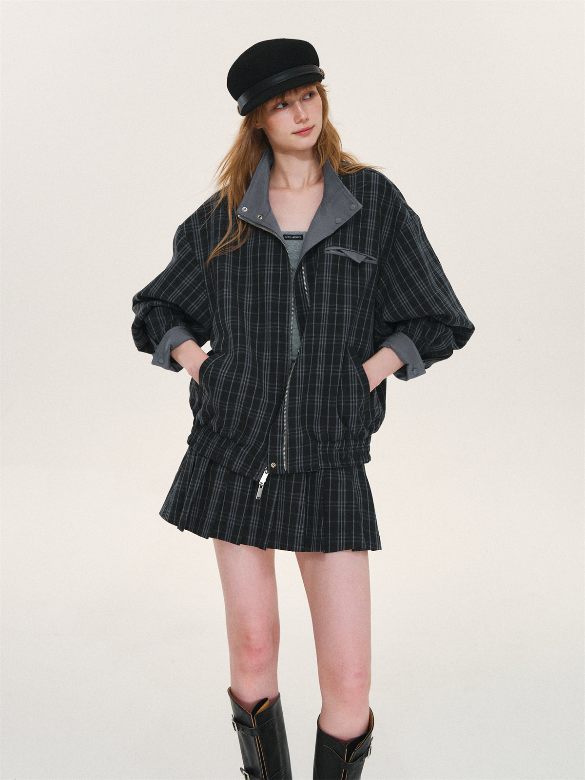 Asgony ASG26525 Reversible Plaid Collar Jacket