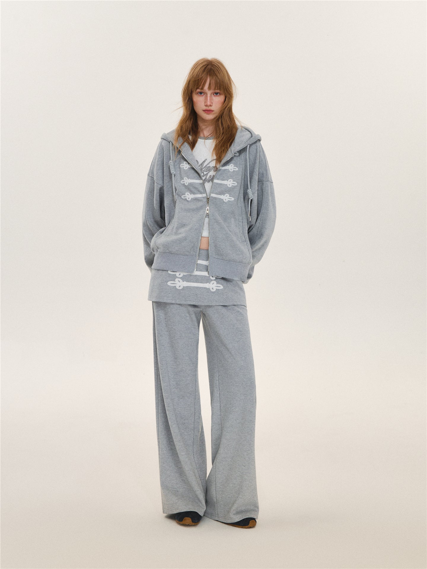 Asgony ASG26632 &amp; ASG26633 Hoodie Jacket &amp; Faux Layered Low-Rise Sweatpants