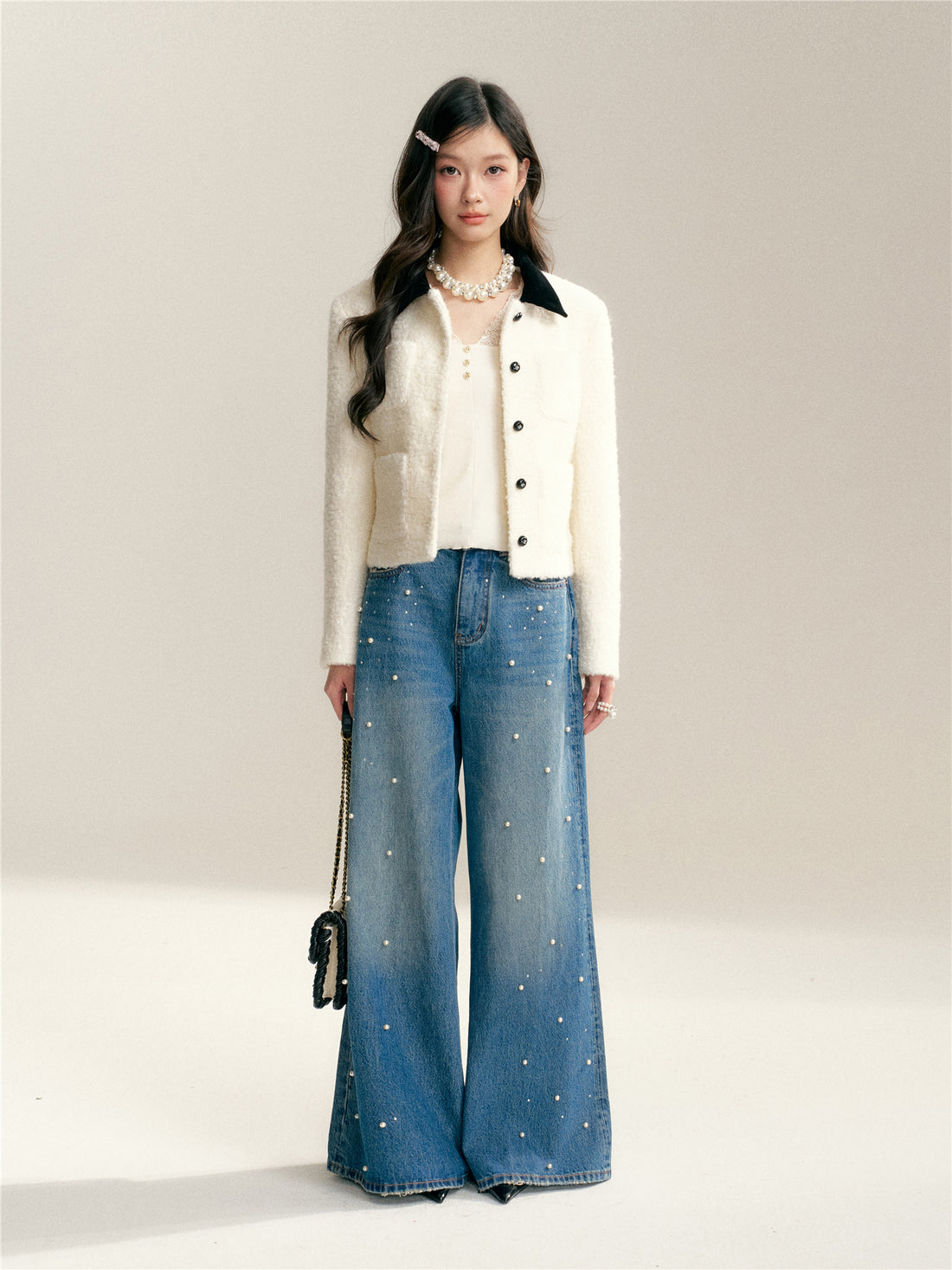 16DEWS 16D26004 Color blocking lapel texture short jacket