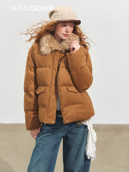 SOMESOWE S2508233 Suede patchwork fur collar down jacket
