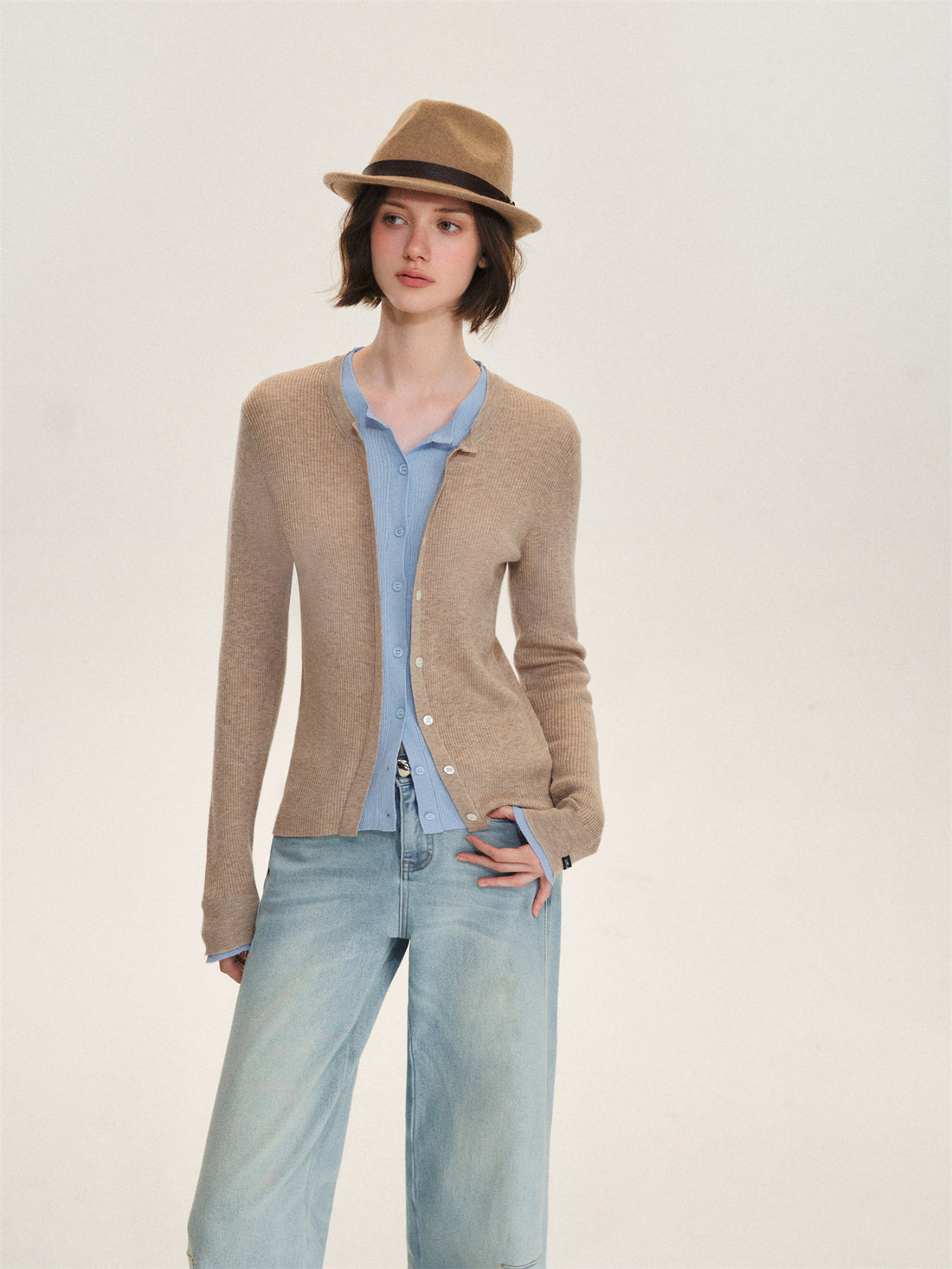 Asgony ASG26619 Faux-Layered Knit Cardigan