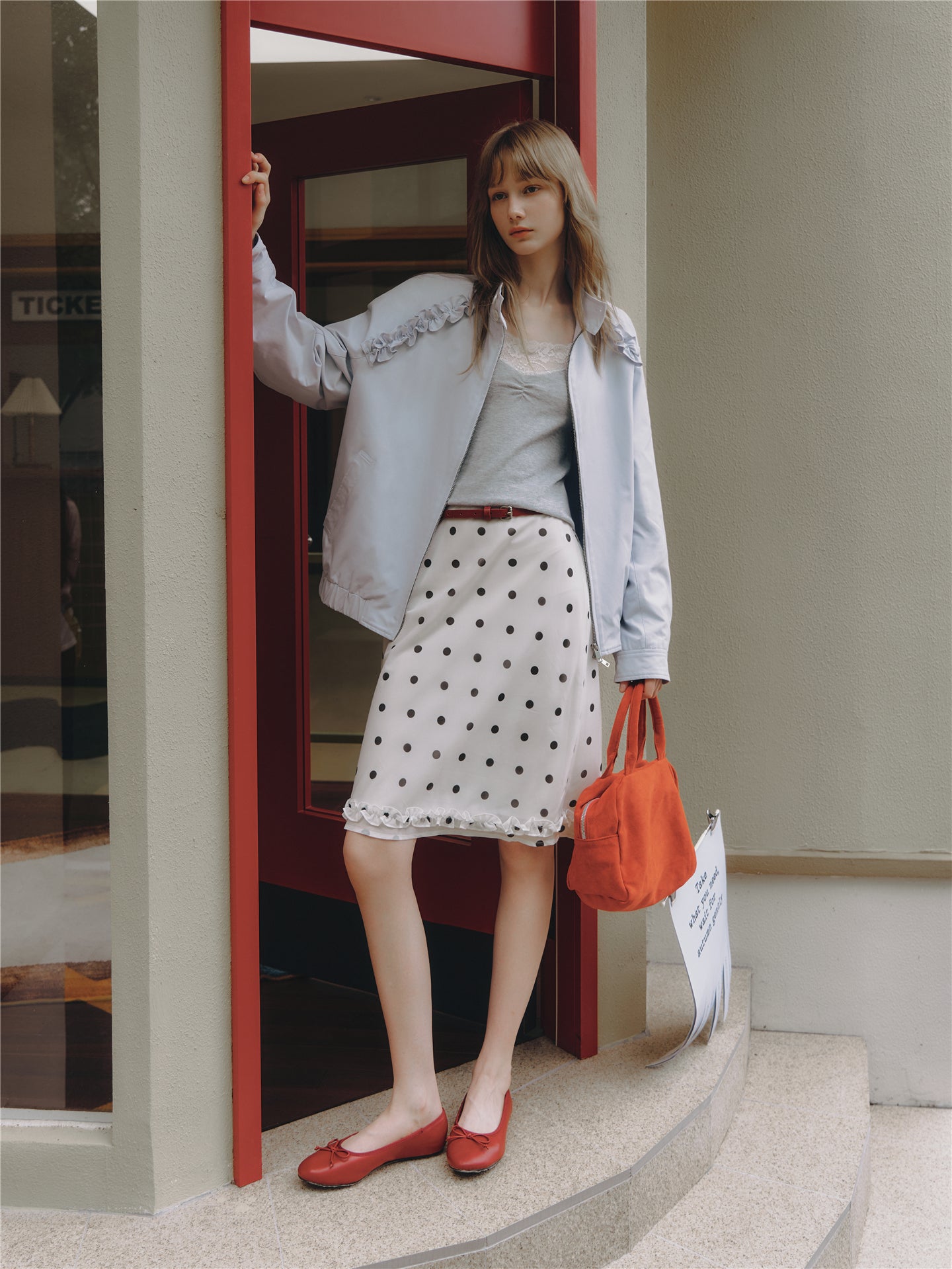 Asgony ASG26529 Ruffle-Edge Harrington Jacket