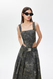 YJ1NGZYZJ  DENIM ACID-WASH LONG SKIRT IN GRAY