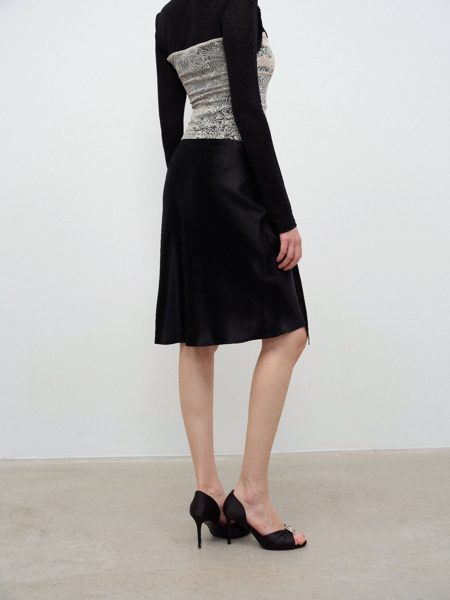 NONCESTNON N370 Black Acetate Tie-Waist Skirt
