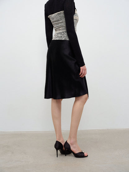 NONCESTNON N370 Black Acetate Tie-Waist Skirt