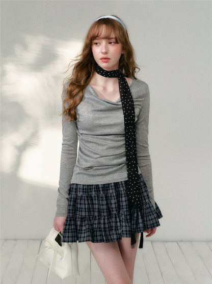 16DEWS 16D26123 High waisted A-line cake pleated skirt